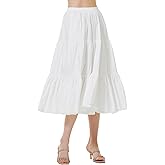 BEAUTELICATE Women Maxi Skirt with Two Pockets 100% Cotton Long Skirts 3 Tiers Ivory with Lining Black Without Lining