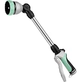RESTMO Heavy Duty Metal Hose Wand, Watering Wand for Garden Hose | 180&deg; Swivel Ratcheting Head, 16'' Hose Sprayer, 7 Spray Patterns, Flow Control, Ideal for Hanging Baskets &amp; Shrubs, Cyan
