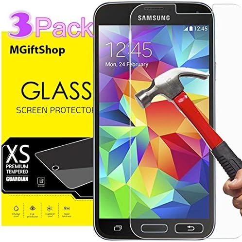 MGIFTSHOP Tempered Glass Screen Protector for Samsung Galaxy S5 Ultra­Thin Bubble­Free (3-Pack)