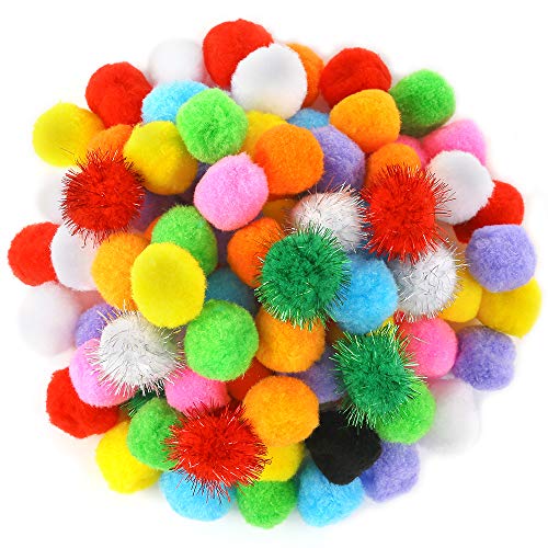 Caydo 80 Pieces 1.5 inch Pompoms Arts and Crafts with Glitter Pom Poms Ball for DIY Creative Crafts Christmas Decorations