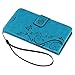 HTC One A9 Case Wallet, MOLLYCOOCLE PU Leather Wallet Embossed Florals Kickstand Magnetic Flip Case Card Holders & Hand Strap Case Cover for HTC One A9 -Blue