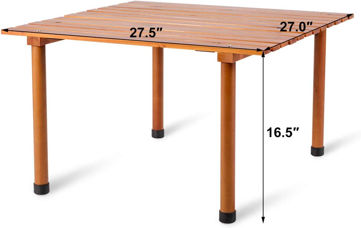 Costway Picnic Folding Table Wood Roll Up Outdoor Camping Beach Dining Use Low Portable Table with Carrying Bag: Kitchen & Dining