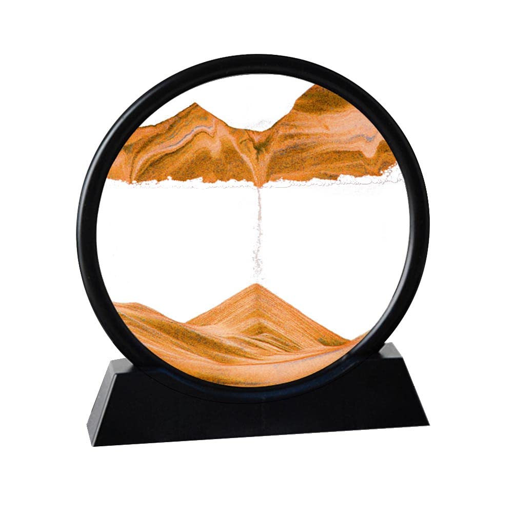 Photo 1 of Arthink Moving Sand Art Picture,Liquid Motion 3D Sea Sandscape in Motion Display, Flowing Sand Frame Desktop Art Bookshelves Home Office Decoration (12 inch, Orange)