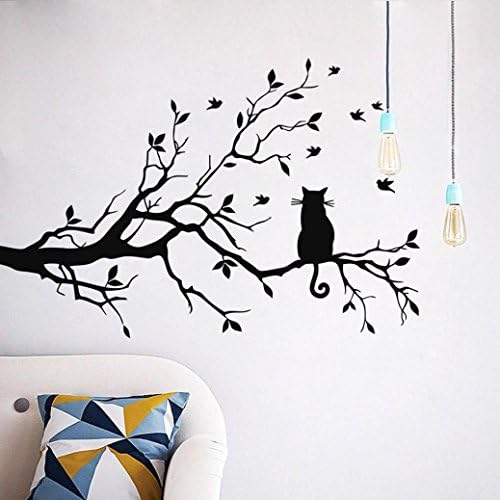 Wall Stickers,Geyou Removable Cat On Long Tree Branch Wall Sticker Wallpaper For Kids Home Living Room Decor Art Vinyl Mural Decal New (A)