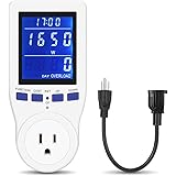 [2019 Upgrade] Electricity Usage Monitor Power Meter Plug Extension Cord Home Electrical Analyzer with HD LCD Backlight Display Volt Amps Watt kWh Consumption Overload Protection Calculate CO₂Emission