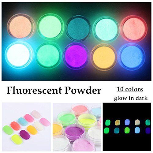 NICOLE DIARY 10 Neon Colors Phosphorescent Luminescent Fluorescent Powder Glow In Dark Nail Decorations Nail Art Acrylic Use DIY Kit