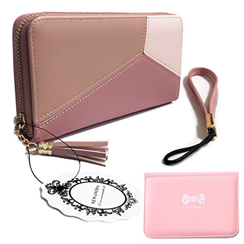 Wallet-NEWANIMA Women Multi-card Long Clutch PU Leather Fashion Purse Lady Handbag Bag With Credit Card Holder(Style2-Pink)