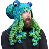 QHASPHC Knitted Winter Hat Squid Knit Beanie Novelty Octopus Hat Crochet Hats for Women & Men, Hand Knitted Beanies Hat Soft and Warm Winter Beanies Green