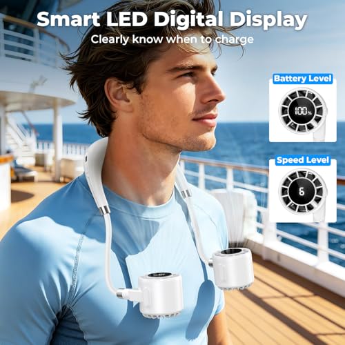 Silent Neck Fan, Portable Neck Fan 6 Speeds, 10000 RPM, 4000mAh Battery (5-16H), Neck Fan with Long Lasting Battery, Neck Fan for Men Women Amazon