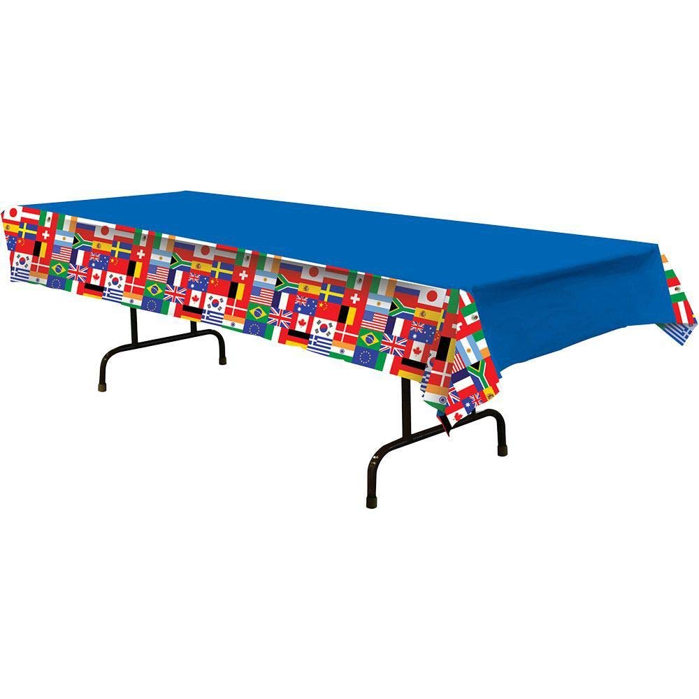 Beistle A Creation International Flag Tablecover Blue, Red, White, Green, Yellow 54"x108"