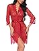 BEAUSOM Women's Lace Kimono Robe Short Sheer Nightgown Lingerie Chemise Set