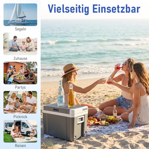 45L Elektrische Kühlbox, Thermoelektrische Auto Kühlbox mit Rollen 12V/230V Kühl & Warm Funktion mit Energiespar-/MAX/ECO-Modus, für Camping, Picknick, Leise
