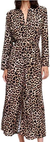 DAYSEVENTH Womens Leopard Print Maxi Dress Ladies Holiday Long Sleeve Fashion Dress