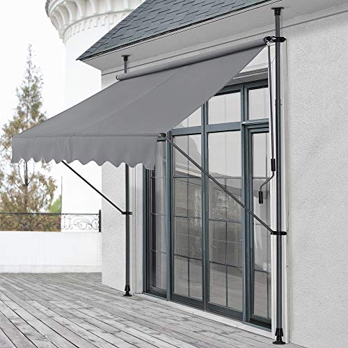 pro.tec Klemmmarkise Mittelgrau 400 x 120 x 200-300cm Markise Balkonmarkise Sonnensegel Sonnenschutz ohne Bohren