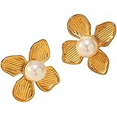 IvoryHaid Gold Flower Stud Earrings,14K Gold Plated Gold Flower Stud Earrings for Women 925 Sterling Silver Post Hypoallergenic Floral Earrings Trendy Jewelry Gifts