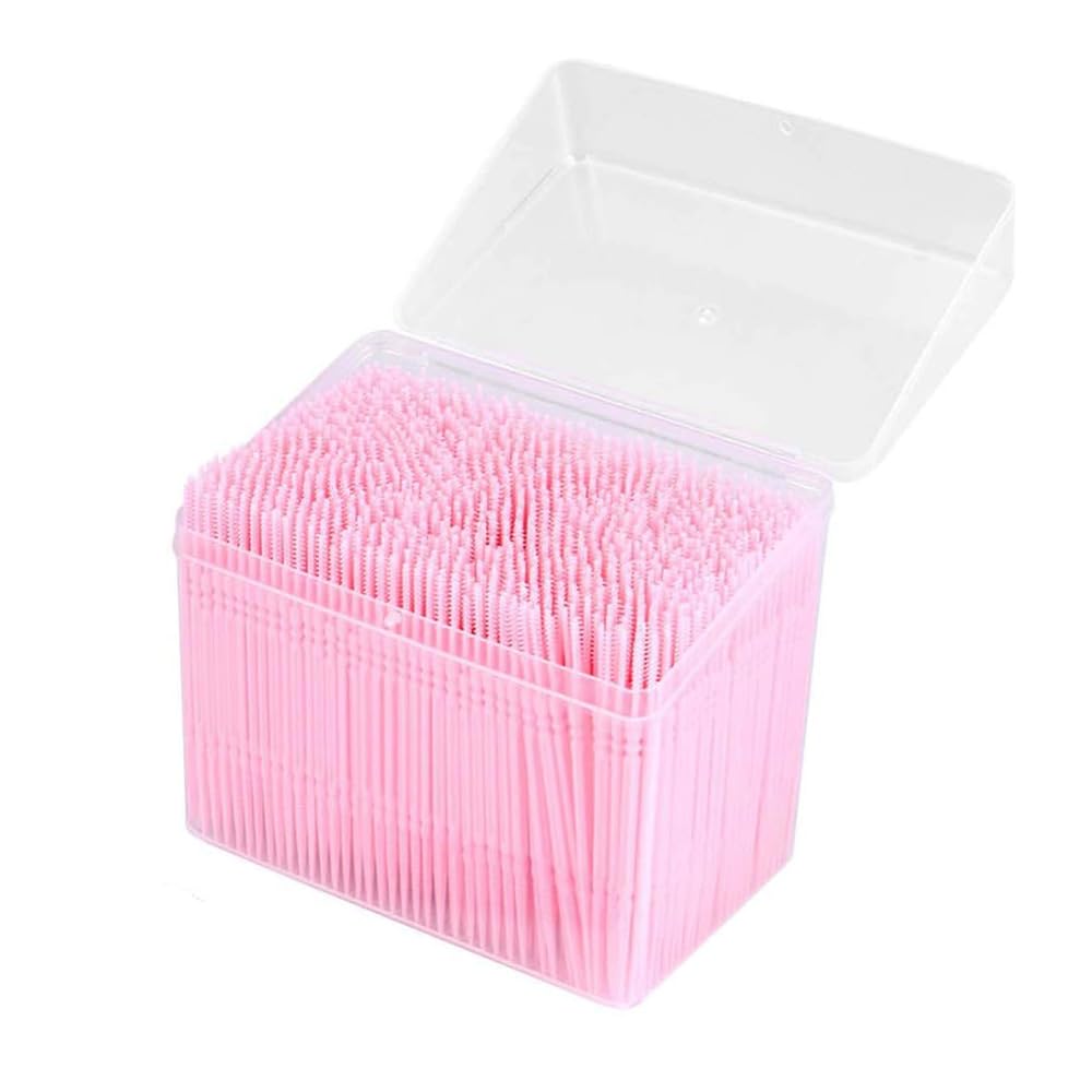 Disposable Plastic Toothpick Dental Flossers Picks Portable Practical Oral Toothpick with Clear Case 1100Pcs Double Head Soft Interdental Teeth Cleaning Brush Tool Stick Pink
