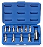 Neiko 10085A Tamperproof Torx Plus Bit Socket, 12 Piece Set | 5 Point Star, 8 IPR - 60 IPR | Cr-V & S2 Steel