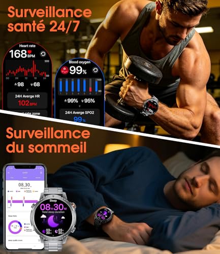 SUNKTA Men's Smart Watch 1400 mAh 20 Days Battery Life Large Battery 1.7 Inch HD Calls Bluetooth Military Smartwatch for iOS Android Heart Rate Monitor/Sleep LED Light, Grey