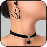 72ore Heart Necklace Set Black Big Heart Earrings Dainty Pendant Black Choker Necklace Earring for Women Jewelry Set Halloween Birthday Jewelry Gifts Party Outfits Accessories