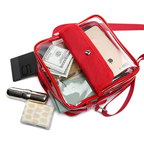iSPECLE Clear Purse, Clear Stadium Bag Approved for Casino, NFL, PGA, NCAA, Adjustable 4.92ft Shoulder Strap for Women Girl, Red