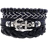SBI Jewelry Anchor Braided Leather Wrap Bracelet Layered Beaded Bracelets Hamsa Hand Charm Bracelets