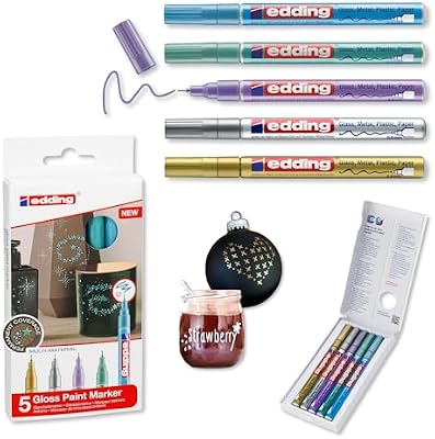 780-5 Marcadores de Tinta Opaca Brillante - Oro, Plata, Azul, Verde, Violeta (metallic) - Punta Fina 0,8 mm