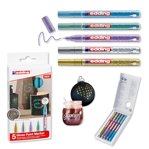 780-5 Marcadores de Tinta Opaca Brillante - Oro, Plata, Azul, Verde, Violeta (metallic) - Punta Fina 0,8 mm