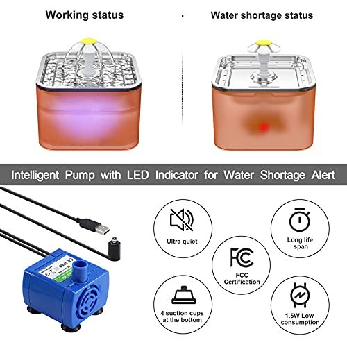 Crystal Cat Water Fountain Stainless Steel, 100oz/3L Pet Fountain with