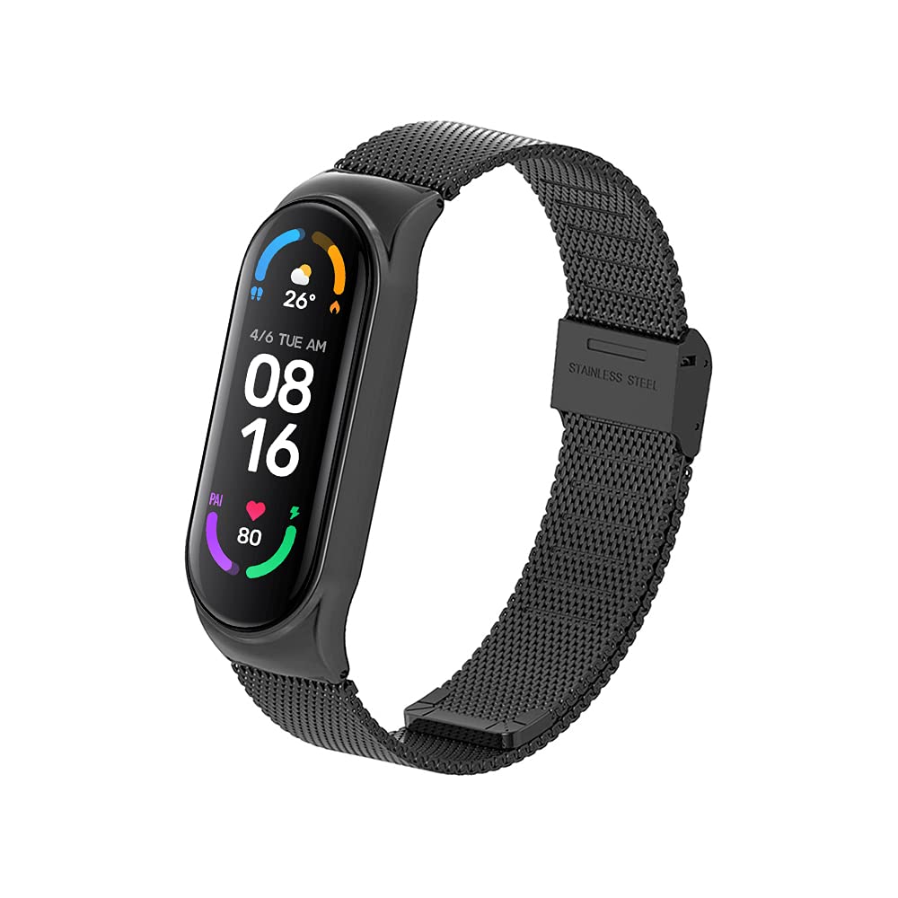 PaceBid Bracelet Compatible with Xiaomi Mi Band 6/5, Mesh Woven Stainless Steel Wrist Metal Strap Bracelet, Classic Adjustable Watch Strap for Xiaomi Mi Band 6/5 (Black)