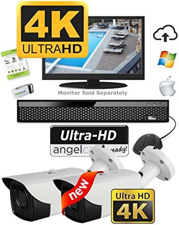 Ultra HD 4K Security Camera System Kit - 2 Outdoor Weatherproof Bullet Surveillance Cameras With 150 Feet IR Night Vision