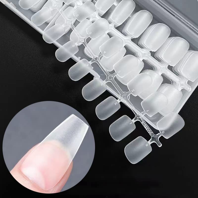 Skexiod Soft Gel Nail Tips, 240 Pcs Upgraded No Filed, Matte Coffin False Press on for Soak Off Nail Extensions