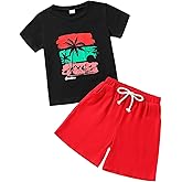 GOLLUNER Boys 2 Piece Outfits Short Sleeve Basketball Pattern T-Shirt and Shorts Summer Clothes for Kids 5-12 Years