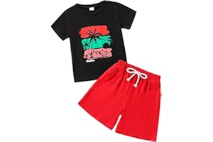 GOLLUNER Kid Toddler Boy Summer Clothes Hawaiian Jungle Short Sleeve T-Shirt + Shorts 2PC Summer Outfits Set
