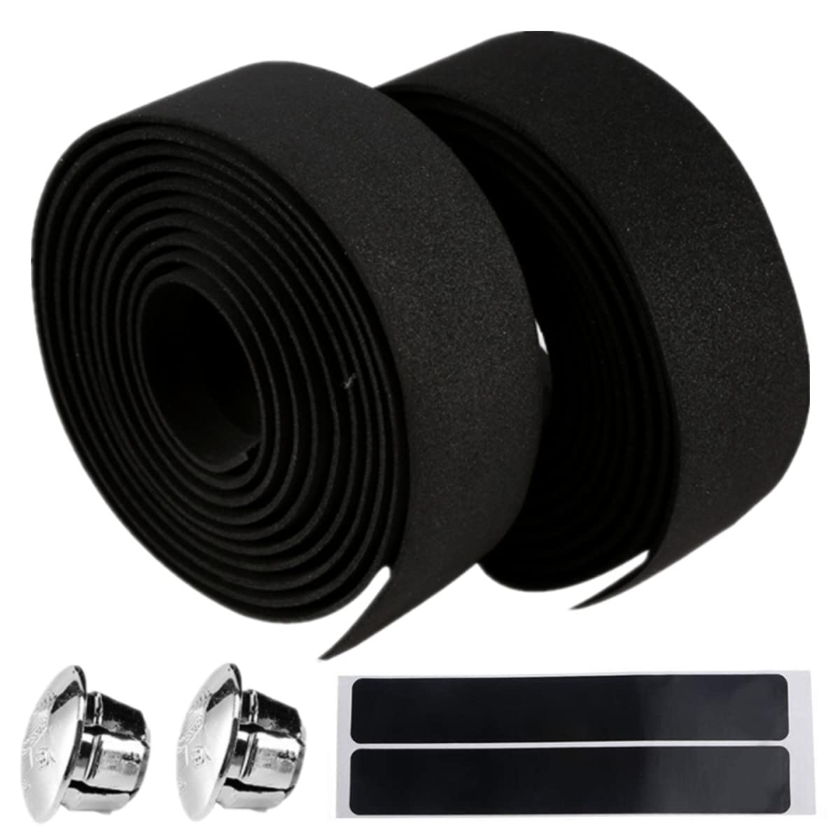 BIUCHJIU Bicycle Handlebar Tape Non-Slip Comfort Road Bike Handlebar Tape with Bar End Plugs for Touring Cycling and Road Racing 1 Pair Black (No pattern)
