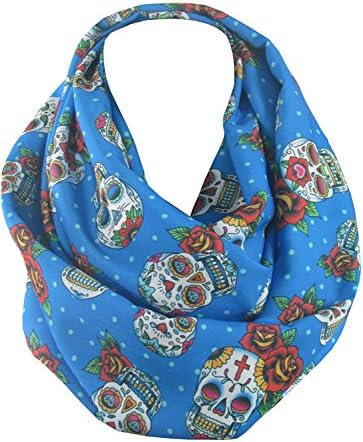 ScarfCluB Womens Sugar Skull Scarf Day of the Dead Scarf Cross Bones Infinity Scarf