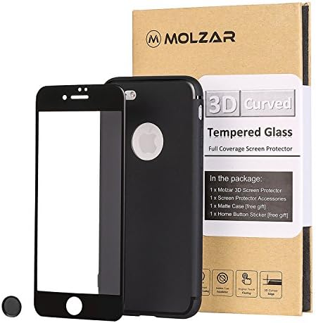 iPhone 7 3D Curved Full Coverage Edge to Edge HD Crystal Clear Bubble Free Tempered Glass Screen Protector with Ultra-thin Matte TPU Case and Premium Home Button Sticker for iPhone 7 [Black]