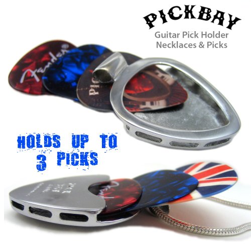 PickBay Guitar Pick Holder Pendant Necklace (Chrome Stainless Steel