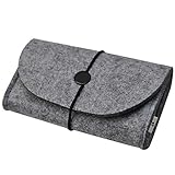 Litop® 5.5*3.3*1.6 Inches Carrying Felt Sleeve Case Bag Travel Organizer for Computer Electronics Cell Phone Accessories Essentials MP3 MP4 Logitech Apple Magic Mouse Charger Adapter Cord Connector Cable Memory Card Cellphone USB Flash Drive (Felt Bag-Grey)