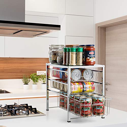 Auledio Stackable Mesh Basket Organizer with 3 Tier Wire Grid