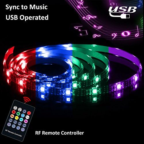 Abtong USB LED Strip Lights Sync to Music, 7.5ft/2.5M Music Led Light Strip with RF Remote Waterproof LED Strip Rope Lights USB Powered RGB LED Lights Flexible Color Changing Lights