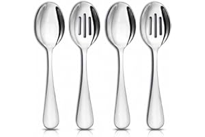 4-Piece Stainless Steel Buffet Serving Spoons Set,Stainless steel serving spoons， Include 2 Serving Spoons and 2 Slotted Spoo