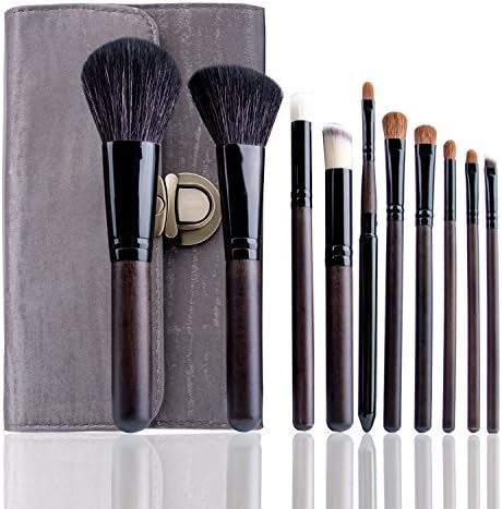 Lospu HY Makeup Brushes 10 Piece Professional Makeup Brush Set with Wood Handles Foundation Powder Blush Concealer Contour Brushes Cruelty Free Premium Synthetic Bristles For Eye and Face Cosmetic