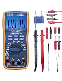 Kuman multímetro digital, True RMS 6000 cuentas multímetros Manual y medir voltaje corriente resistencia capacitancia frecuencia de transistor con 2 Test Lead Set & Auto Ranging Alligator Clips Jumper alambre