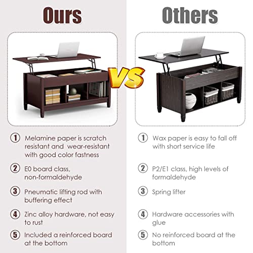 Tangkula Wood Lift Top, Modern Coffee Table w/Hidden Compartment and