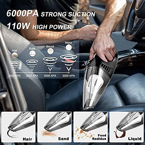 Car Vacuum, 6000Pa Strong Suction Auto Portable Lightweight Vacuum Cleaner for Car, Wet and Dry Use, Quick Cleaning - DC 12V 120W