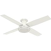 Hunter 52 inch Indoor Ceiling Fan No Light with Remote Control - White Modern Ceiling Fan without Light, Low Profile Mount, 4
