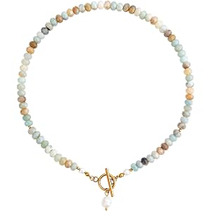 Pearl Beaded Necklace for Women Natural Stone Choker Jewelry Gift Dainty Handmade Necklaces Colorful Natural Stone Toggle Cla