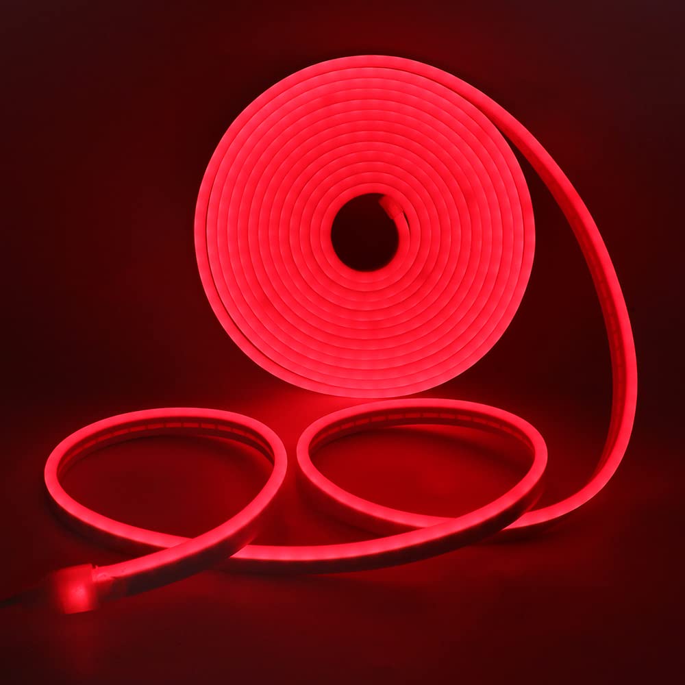 KISUFU LED Strip Light, 5m Waterproof Silicone Flexible Neon Rope, 120 LEDs/m, 5V 2835 USB Powered for Kitchen, Bedroom, Party, Outdoor Indoor Decoration (5m, Red)
