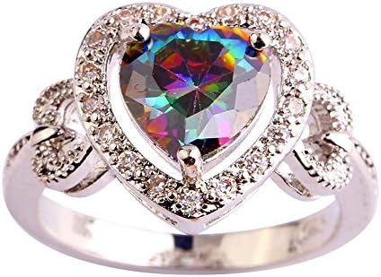 Narica Womens Heart Shaped Rainbow Topaz Cubic Zirconia CZ Promise Cocktail Ring