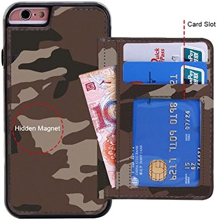 TNI Camo Leather Case with Credit Card Holder Case for iPhone 6 Plus &amp; iPhone 6S Plus - 2016 (Brown)